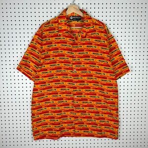 Brooklyn Xpress Streetwear Y2K Shirt Size Large Button Short Sleeve Orange Skate